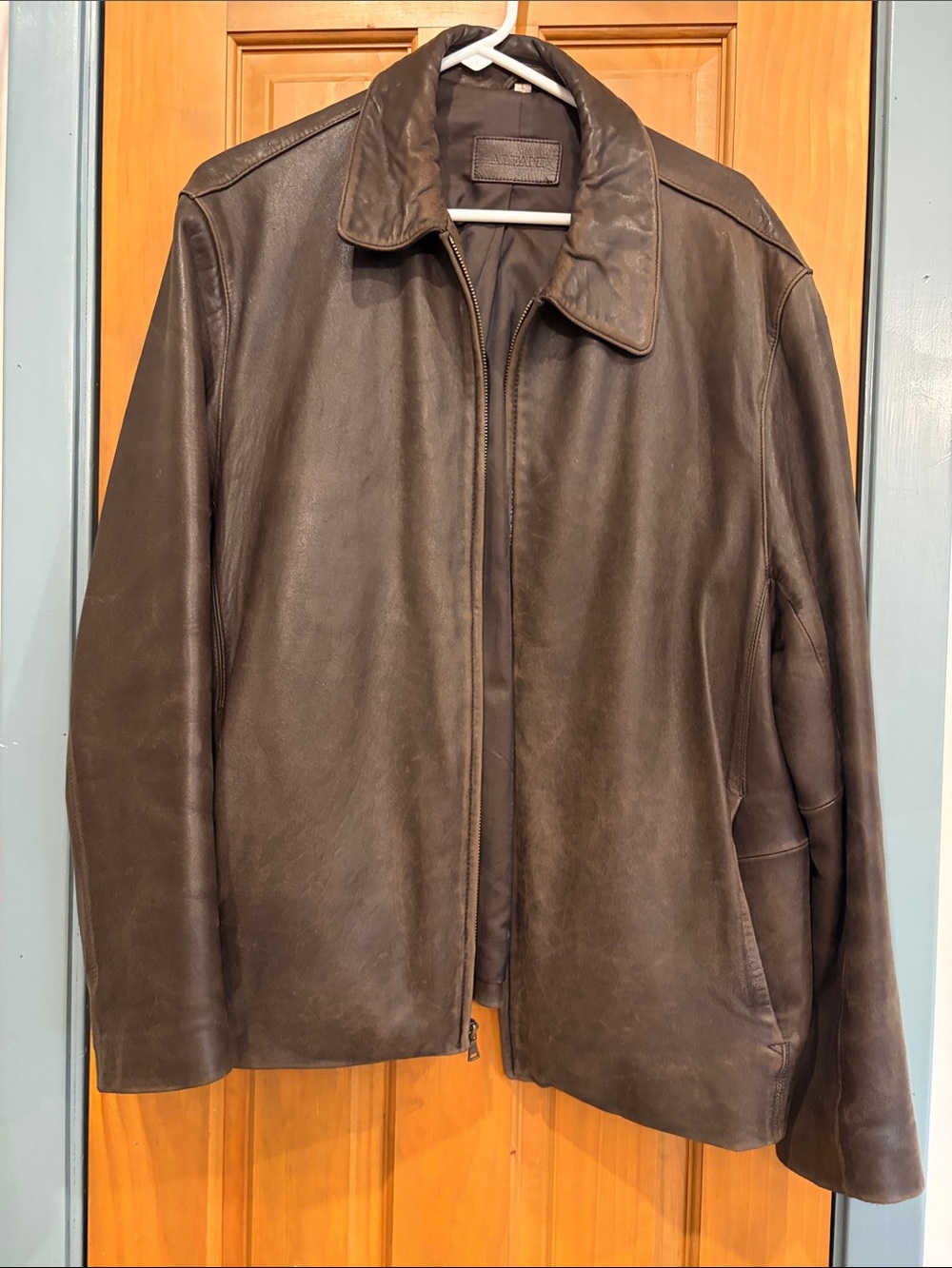 Alfani Dark Brown Leather Bomber Jacket
